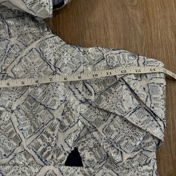 Eliya The Label Elevation Mini Dress XS Metallic Silver Blue One Shoulder Glam - Picture 5 of 11